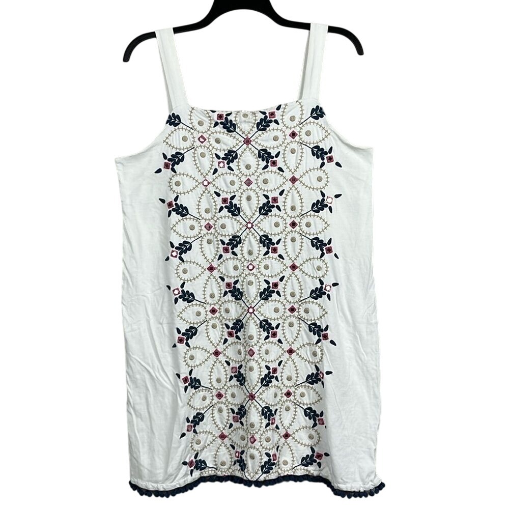 J. Jill White Midi Dress with Navy and Burgundy Embroidery